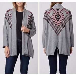 Knot Sisters Aztec Tribal Diego M/L Open Front Gray Cardigan Sweater